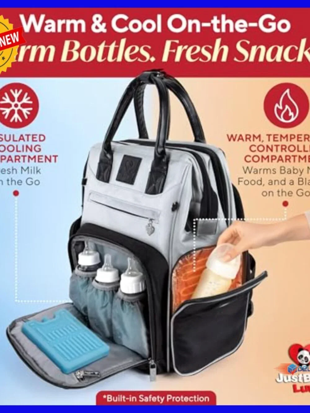 Large Waterproof Diaper Backpack with Changing Station & Bottle Warmers